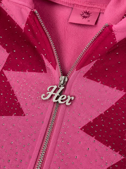 HER RHINESTONE ZIP-UP HOODIE