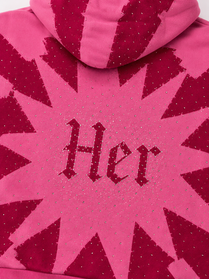 HER RHINESTONE ZIP-UP HOODIE